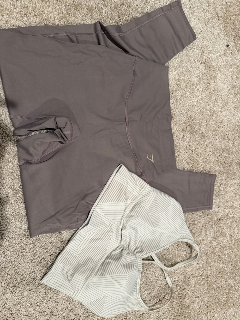Gymshark Leggings and Cropped Tan Patterned Sports Bra Set